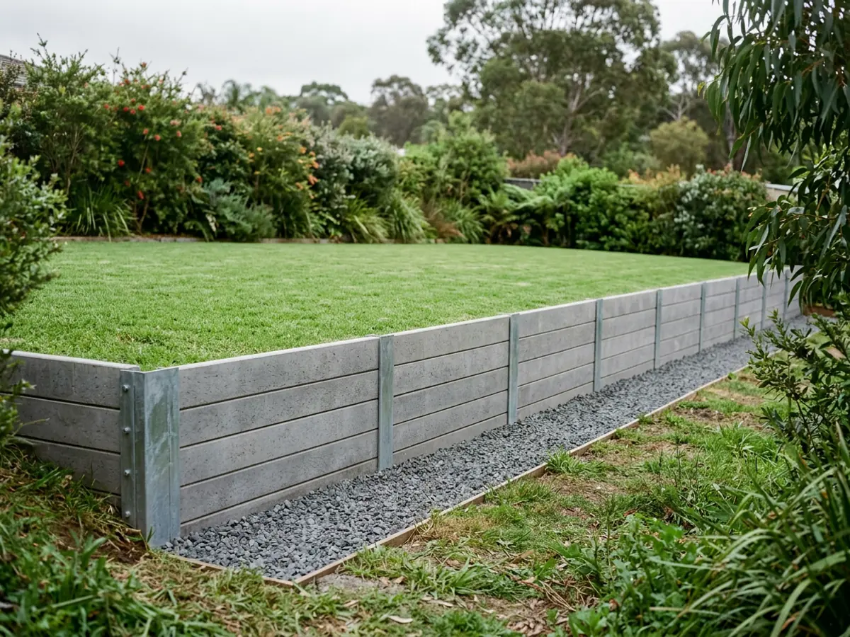 Level backyard after a new retaining wall built from concrete sleepers